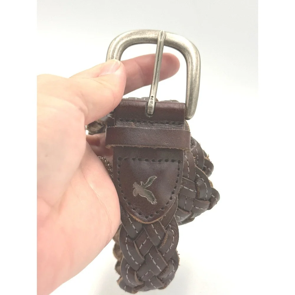 American Eagle Braided Belt Size Small Brown Leather Woven Stitch Detail 90s Y2K
